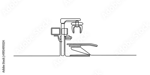 One line art illustration of a professional panoramic dental x-ray machine for clinics. Vector, illustration
