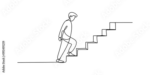Continuous line drawing of a man walking up the stairs symbolizing growth and progress Vector, illustration