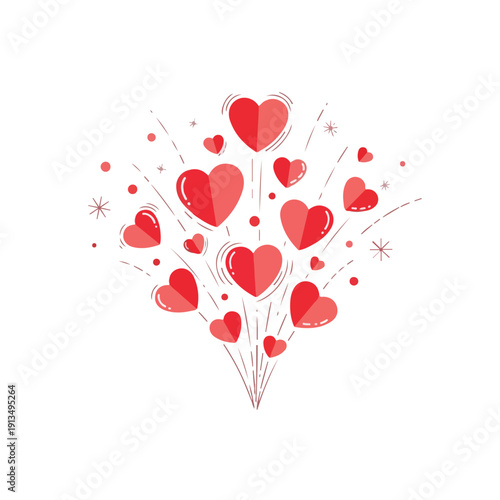 A bouquet of stylized red hearts radiating outward on a white background