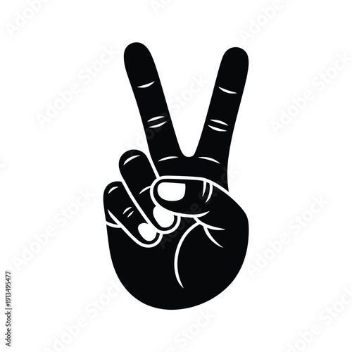 Black silhouette of a hand displaying the peace and victory sign