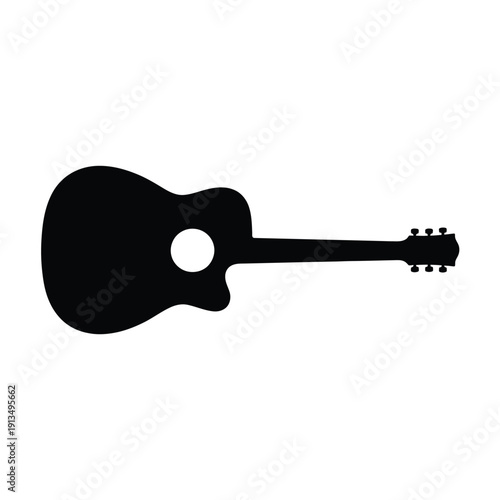 Simple black silhouette of an acoustic guitar on a white background