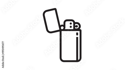 Lighter with open lid in minimalist line art style on white background for smoking accessories