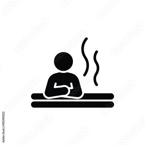 Simple black icon depicting a person relaxing in a hot bath