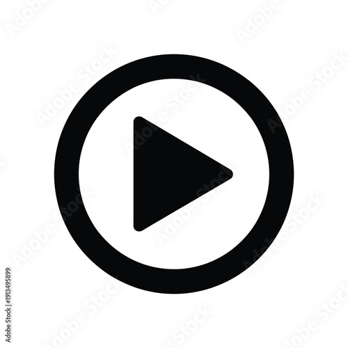 Simple black and white icon depicting a play button within a circle