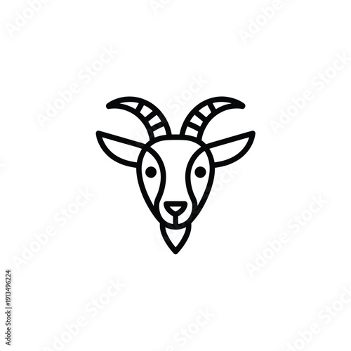 Simple black and white line drawing of a goat s head facing forward