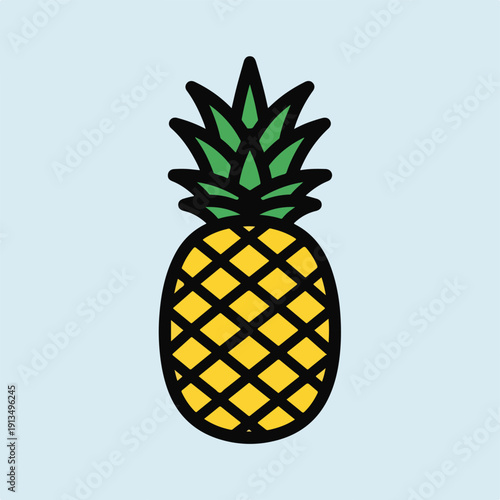 A cartoon pineapple illustration with green leaves and a yellow body (1)