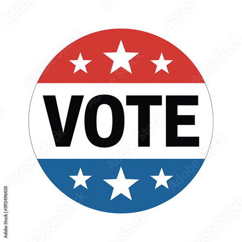 A patriotic vote sticker featuring red white and blue with stars