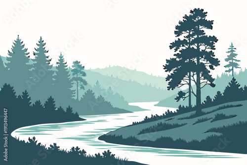 Serene Forest River Silhouette at Dawn