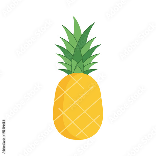 A cartoon pineapple illustration with green leaves and a yellow body
