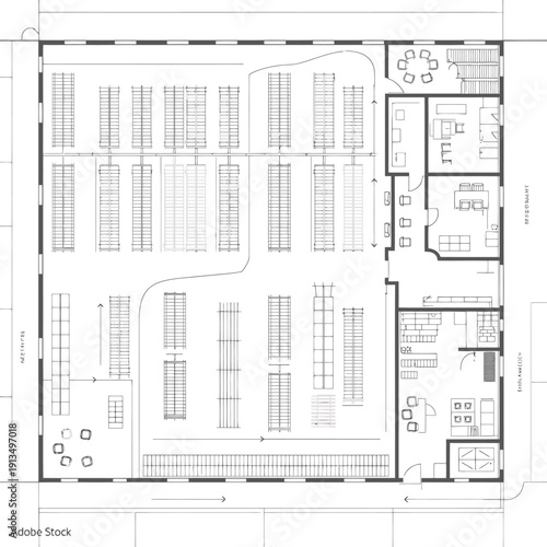 Architectural floor plan depicting a warehouse or large retail space layout