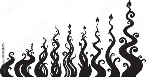 Black flame silhouettes on white background decorative design elements