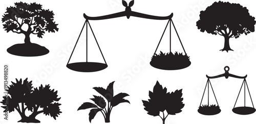 Balance of Nature and Justice Scale Silhouette Icons Set