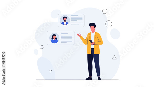 Man Presenting Candidate Profiles for Job Recruitment and HR