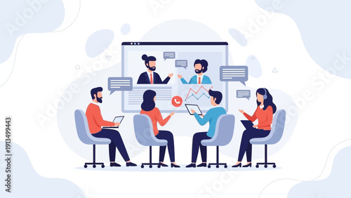 Online team meeting, remote collaboration, business people video conference