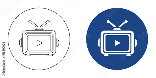 Retro Television Broadcast Icon, Abstract Vintage TV and Video Streaming Symbol, Modern Multimedia Playback and Media Graphic, Blue Tech Wireless Communication Vector