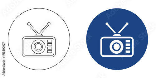 Vintage Radio Broadcast Icon, Abstract Retro Audio and Podcast Symbol, Modern Wireless Communication and News Graphic, Blue Tech Multimedia Signal Vector