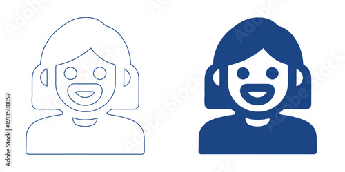 Female Customer Support Representative Icon, Abstract Virtual Assistant and Help Desk Symbol, Modern Professional Service and Call Center Graphic, Blue Tech Human Resources Vector