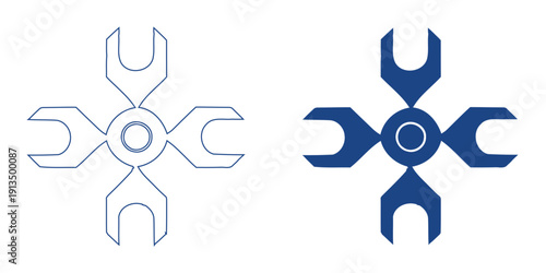 Mechanical Cross Wrench Maintenance Icon, Abstract Industrial Repair and Technical Support Symbol, Modern Engineering Service Graphic, Blue Tech Universal Tool Vector