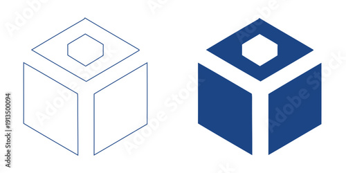 Digital Asset Blockchain Cube Icon, Abstract Smart Contract and Secure Data Storage Symbol, Modern Fintech Node Infrastructure Graphic, Blue Tech Web3 Cryptography Vector