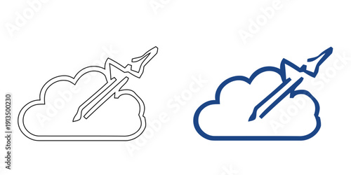 Cloud Rocket Launch Icon, High-Speed Data Migration Symbol, Abstract Startup Technology Growth Graphic, Blue Tech Network Connectivity Vector