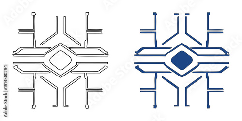 Smart City GPS Location Icon, Cyberpunk Navigation Pin with Digital Circuit Lines, Abstract Tech Map Pointer for Geofencing and IoT Tracking, Blue Vector