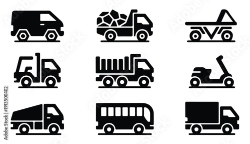Delivery vehicle icons set. isolated on white background flat design style vector illustration