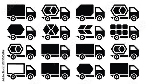 Modern truck icons for freight, construction, and delivery services vector