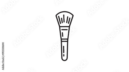 Makeup Brush in Simple Line Art Style with Black Color on White Background for Beauty Illustration