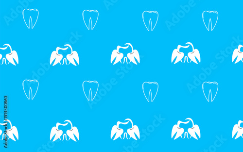 doodle teeth pattern background, cute cartoon dental illustration. Dental seamless pattern background, oral health doodle illustration.	