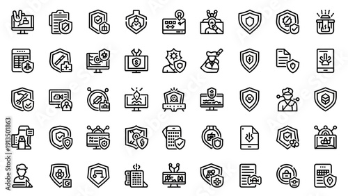 Collection of cybersecurity and data protection icons.