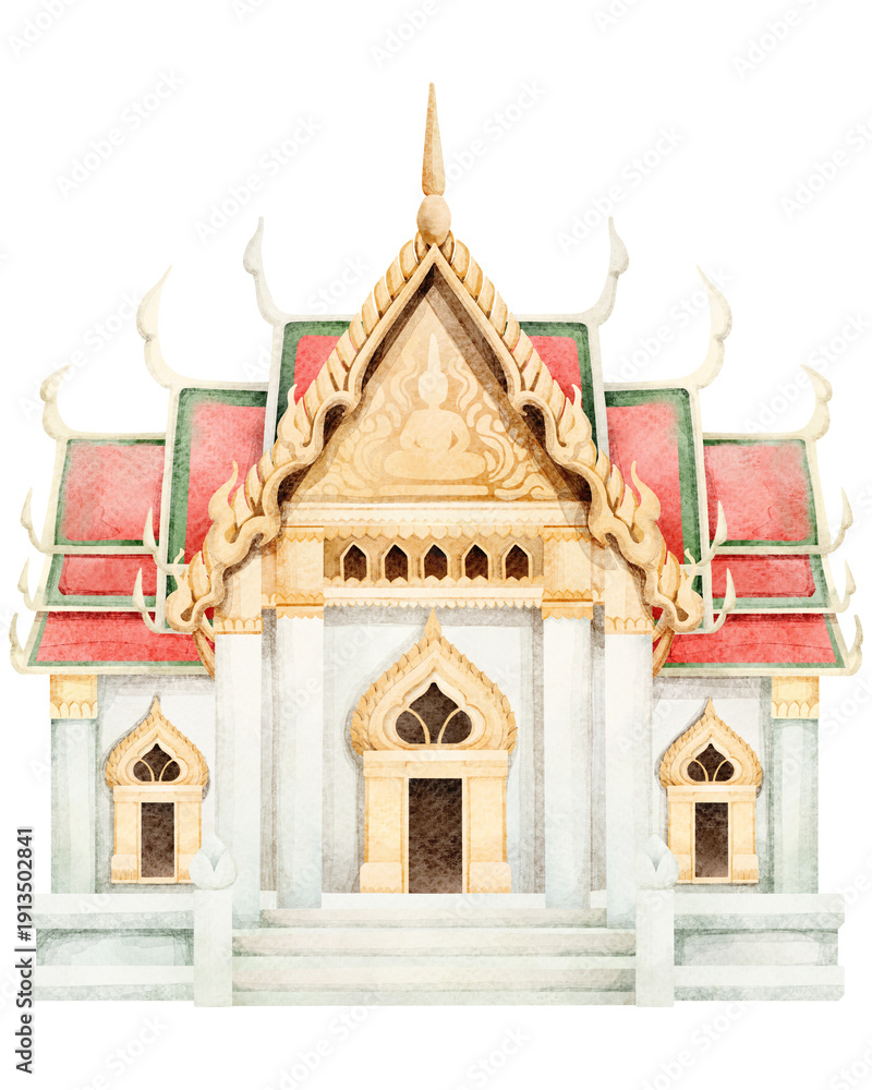 Fototapeta premium Thai temple watercolor