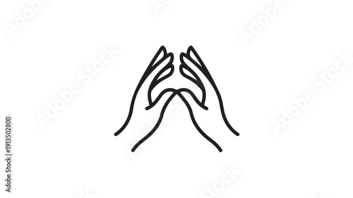 Praying Hands in Simple Line Art Style with Minimalistic Design and White Background for Spiritual Illustration