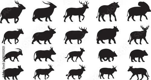 Collection of various animal silhouettes walking in different poses