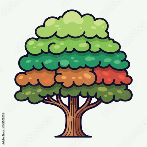 A cartoon tree with layers of colorful leaves