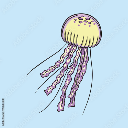 Underwater Jellyfish with Long Tentacles Illustration