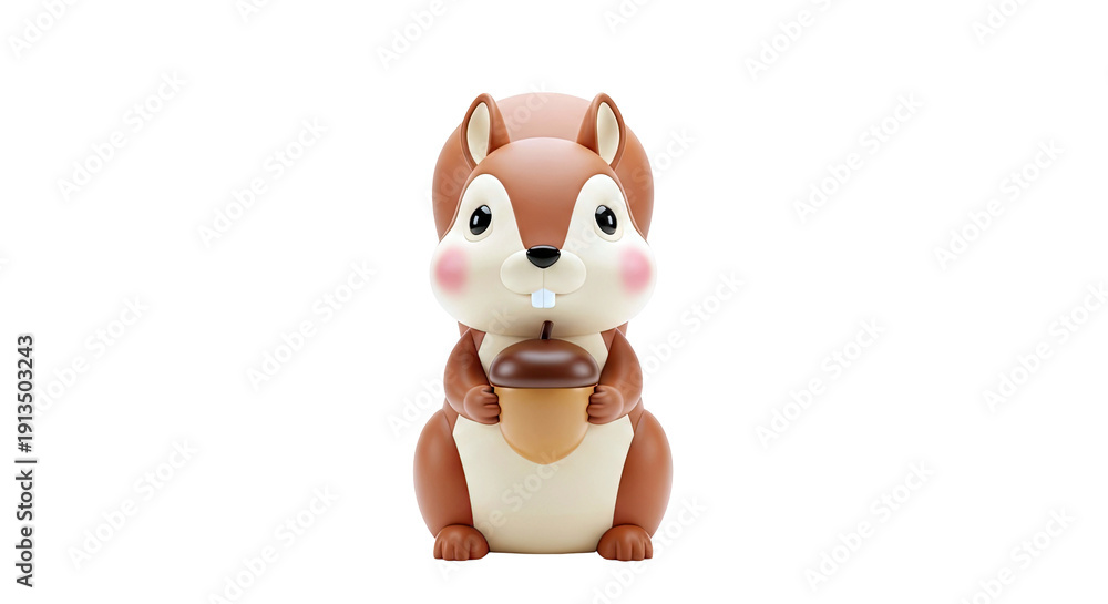 Naklejka premium Cute 3D Cartoon Squirrel Holding an Acorn
