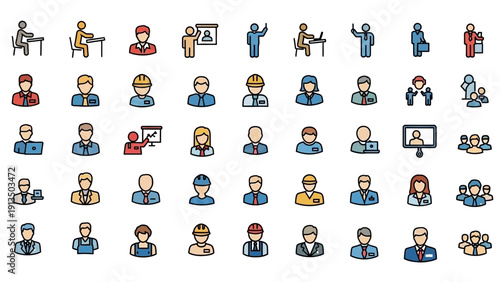 Collection of Diverse Professional People Icons Representing Various Occupations.