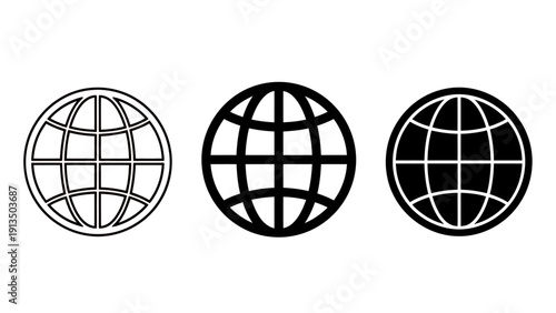 Three Stylized Globes Icons in Different Styles for Web Design.
