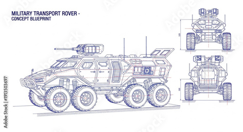 Military Transport Vehicle Blueprint Concept Design.