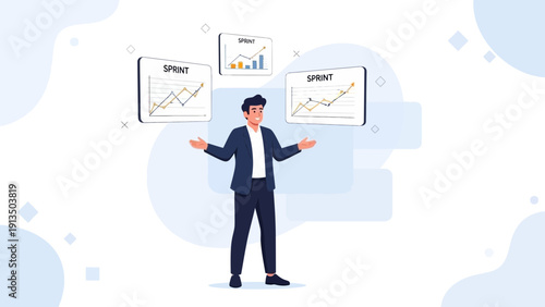 Man presenting business growth charts and data analysis
