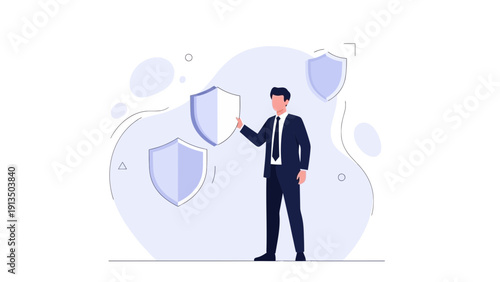 Businessman holding a shield, security and protection concept, safety