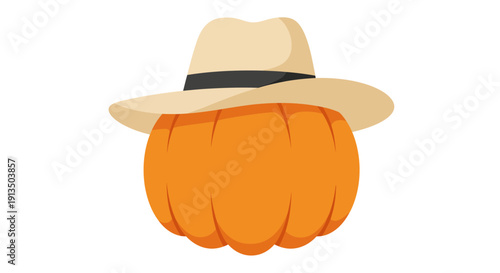 A whimsical pumpkin sporting a stylish straw hat, perfect for autumn or Halloween-themed designs