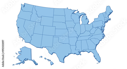 Detailed political map of the continental United States, featuring distinct state borders for geographical and educational purposes, ideal for various design projects and learning materials