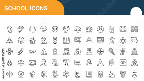 Collection of school icons for education and learning themes.