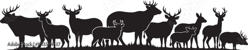 Silhouette of a herd of deer in a landscape