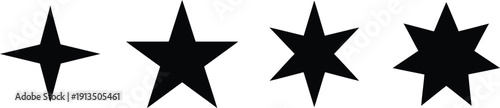 Minimalist Black Star Icon Set - Simple Four Five Six and Eight Point Sparkle Symbols Vector