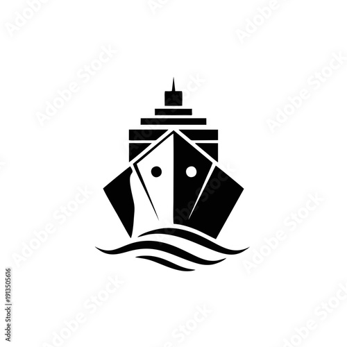 A majestic ship sails on the ocean waves, depicted in a stylized black and white illustration, referencing w56.svg