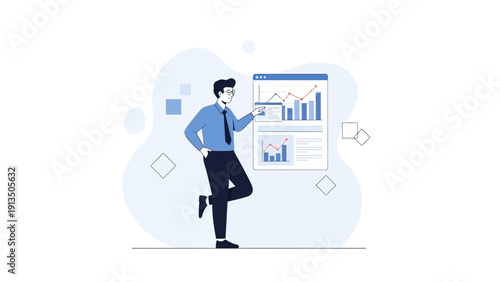 Business Analyst Explaining Financial Growth Charts on Digital Screen