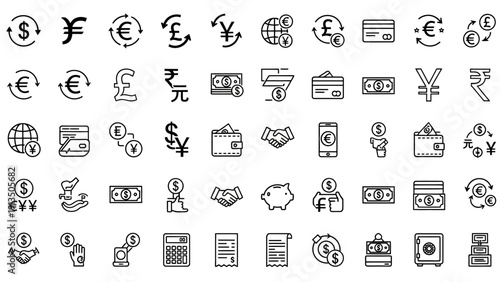 Collection of Hand Drawn Financial Icons and Symbols.