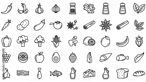 Collection of Hand Drawn Food Icons and Ingredients.